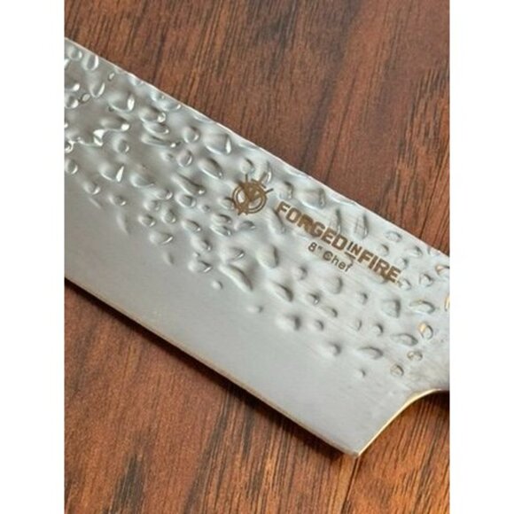 Forged In Fire 8" Chef Knife With Hammered Blade & Wooden Handle Professional - Picture 2 of 6